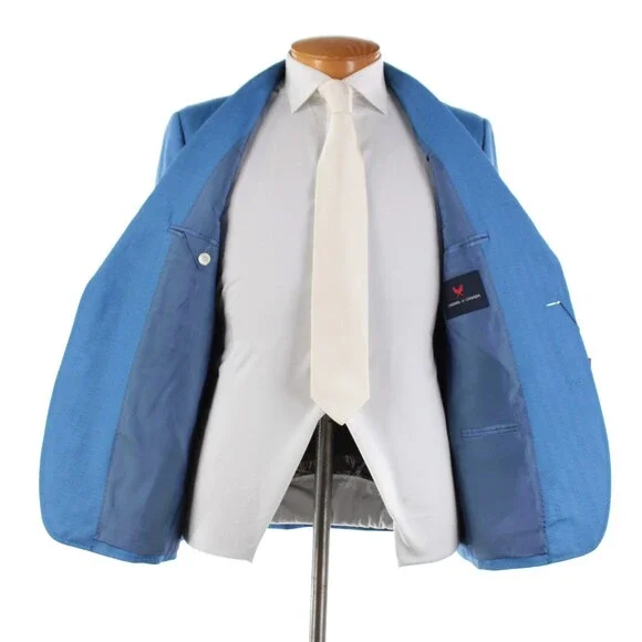Cardinal of Canada NWT Wool / Silk Sport Coat Size 40S US In Blue Herringbone